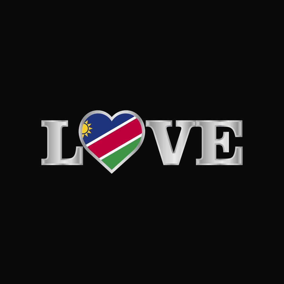 typographie d'amour avec le vecteur de conception du drapeau namibien