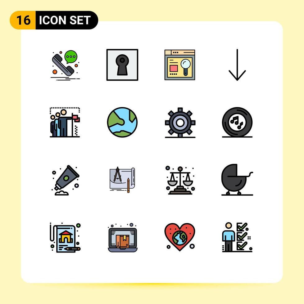 ensemble moderne de 16 pictogrammes de lignes remplies de couleurs plates de la position gagner l'équipe web vers le bas des éléments de conception vectoriels créatifs modifiables vecteur