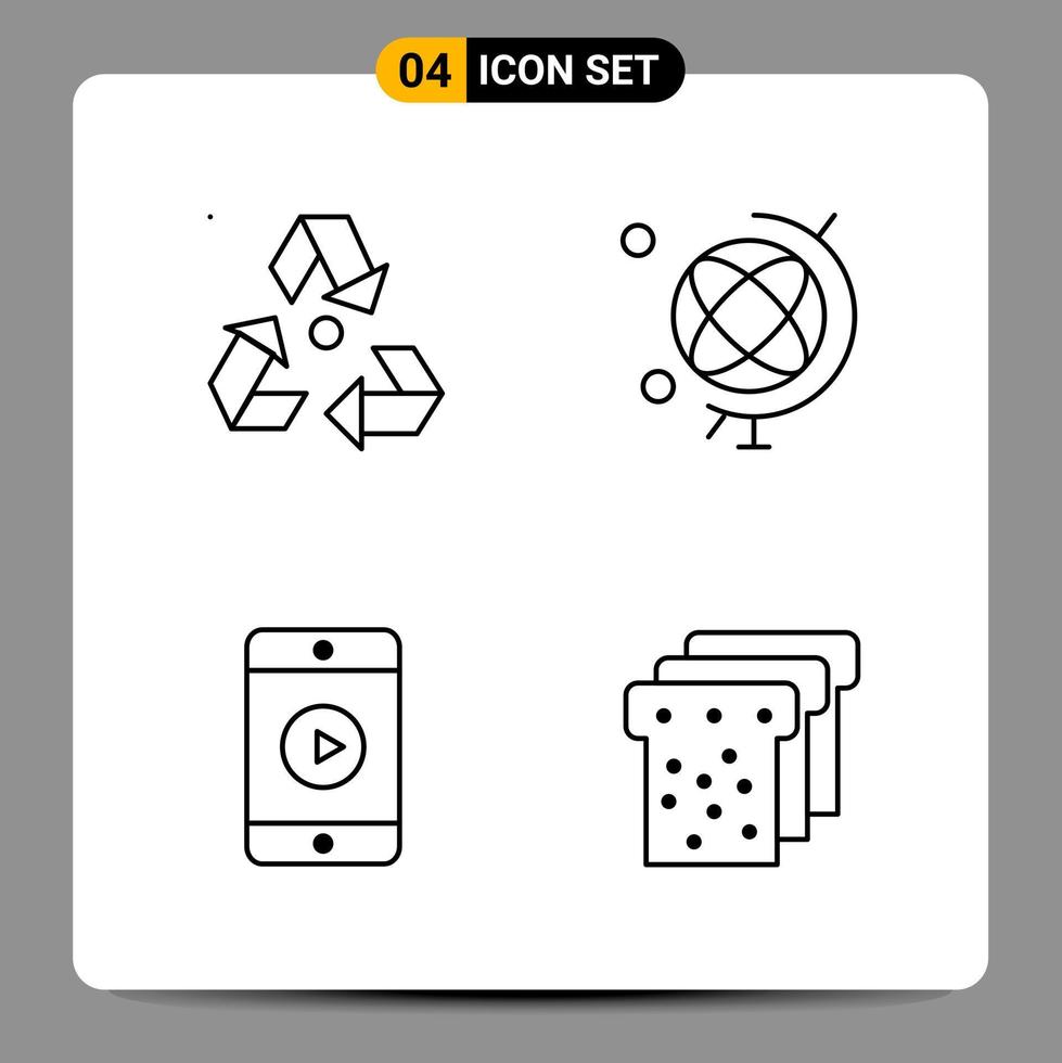 4 symboles de contour du pack d'icônes noires signes pour des conceptions réactives sur fond blanc 4 icônes définies fond de vecteur d'icône noire créative