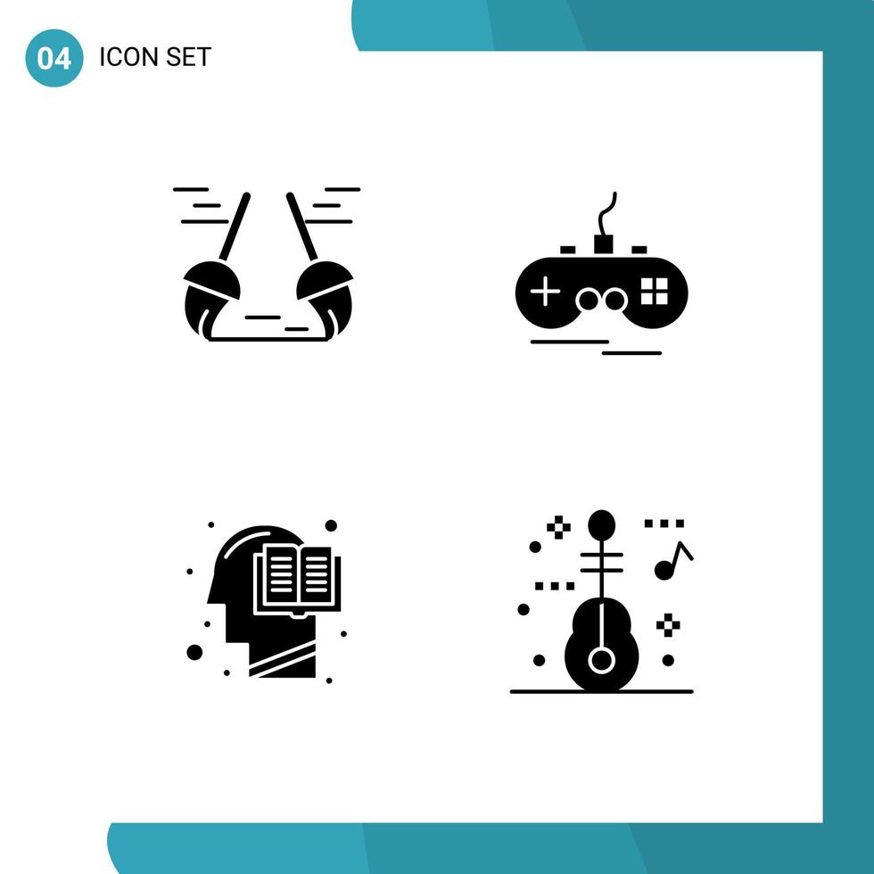 interface mobile glyphe solide ensemble de 4 pictogrammes d'éducation balai balayage éléments de conception vectoriels modifiables humains xbox vecteur