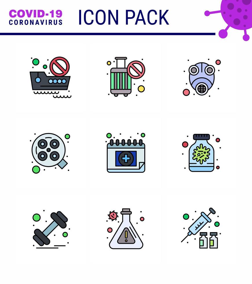 9 ligne remplie plat couleur coronavirus covid19 pack d'icônes telles que la chirurgie de rendez-vous épidémie opération virus coronavirus viral 2019nov éléments de conception de vecteur de maladie