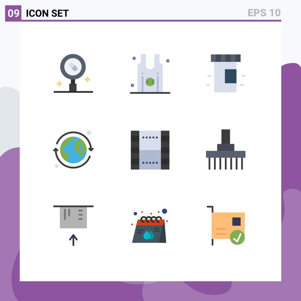 9 couleurs plates vectorielles thématiques et symboles modifiables des éléments de conception vectoriels modifiables de la terre du monde de l'équipe de base du film vecteur