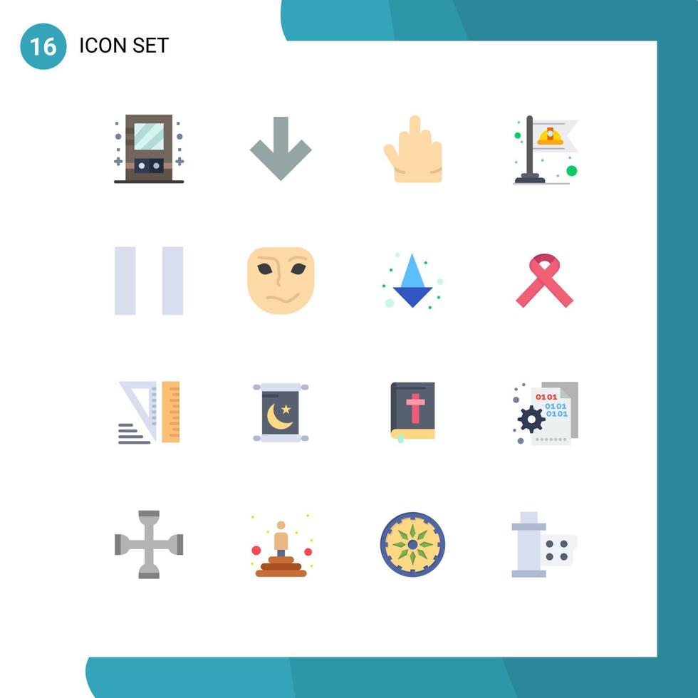 16 couleurs plates universelles définies pour les applications web et mobiles font face à un pack modifiable de travail de pause de la main joyeuse d'éléments de conception de vecteur créatif