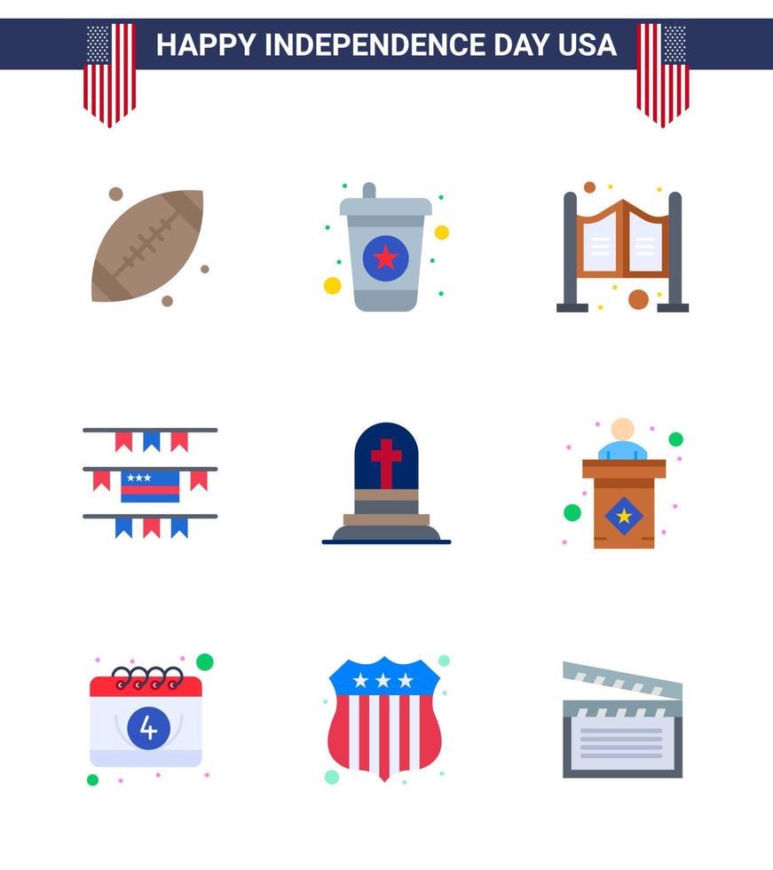 9 icônes créatives des États-Unis signes d'indépendance modernes et symboles du 4 juillet de rip grave décoration de fête de la mort domestique éléments de conception vectoriels modifiables de la journée des États-Unis vecteur
