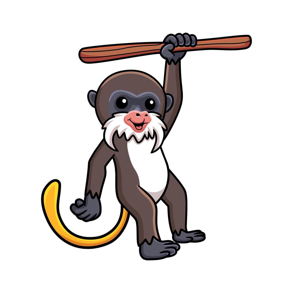 mignon petit dessin animé de singe tamarin suspendu à un arbre vecteur