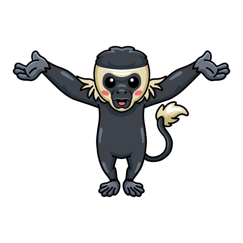 dessin animé mignon petit singe colobus levant les mains vecteur