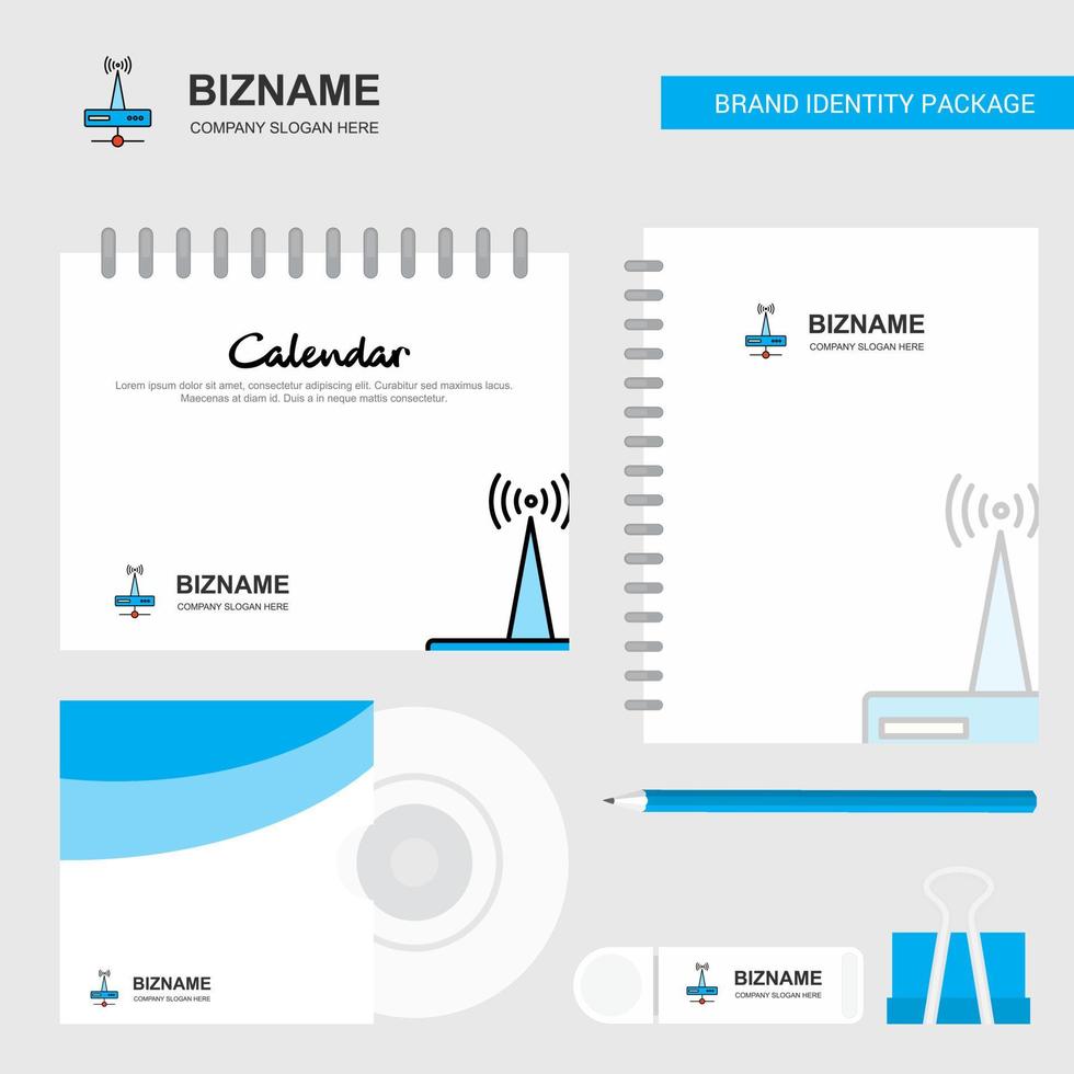 modèle de calendrier de logo de routeur wifi couverture de cd journal et modèle de vecteur de conception de paquet stationnaire de marque usb