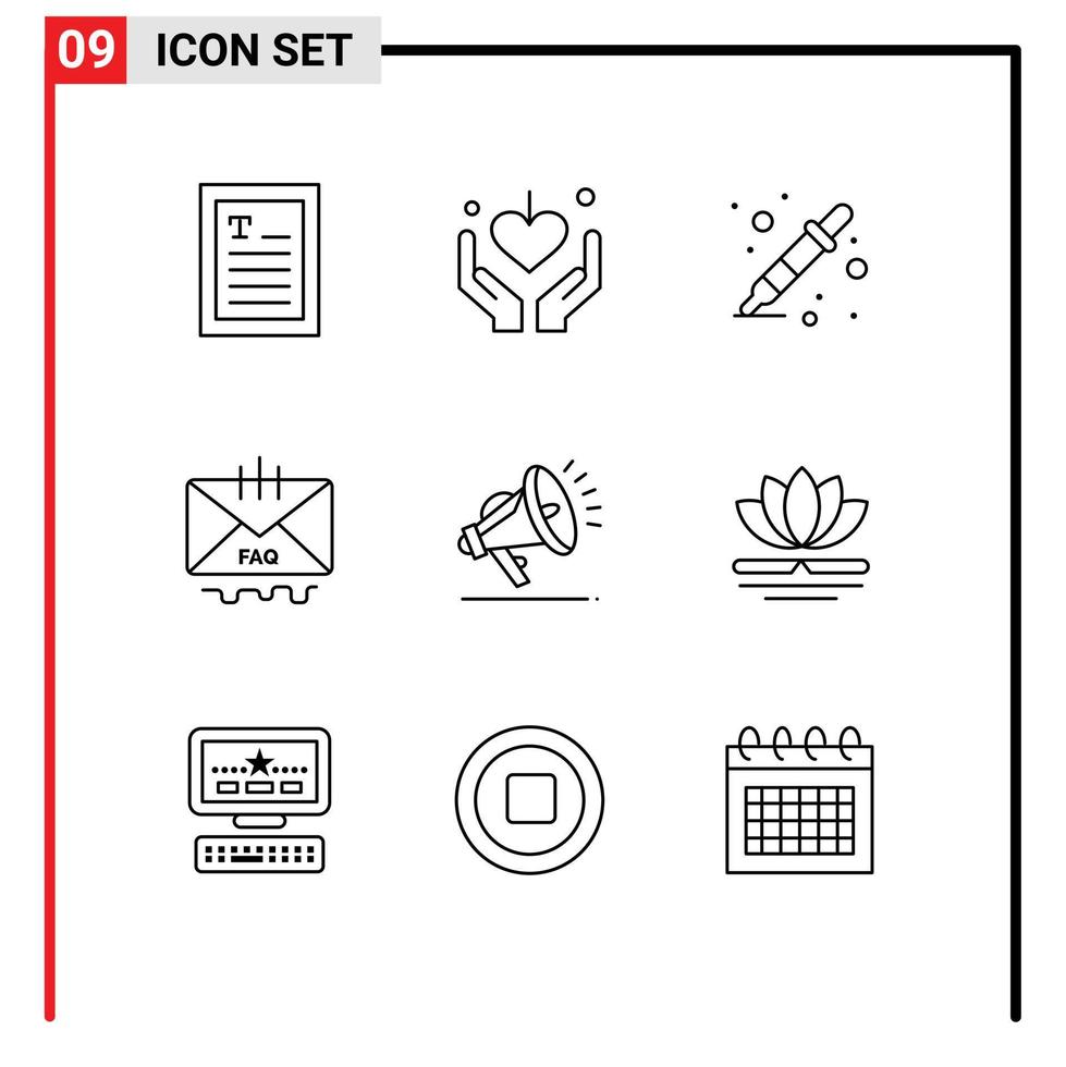 ensemble de 9 symboles d'icônes d'interface utilisateur modernes signes pour l'échantillonneur de couleur de courrier de sécurité aide à contacter des éléments de conception vectoriels modifiables vecteur