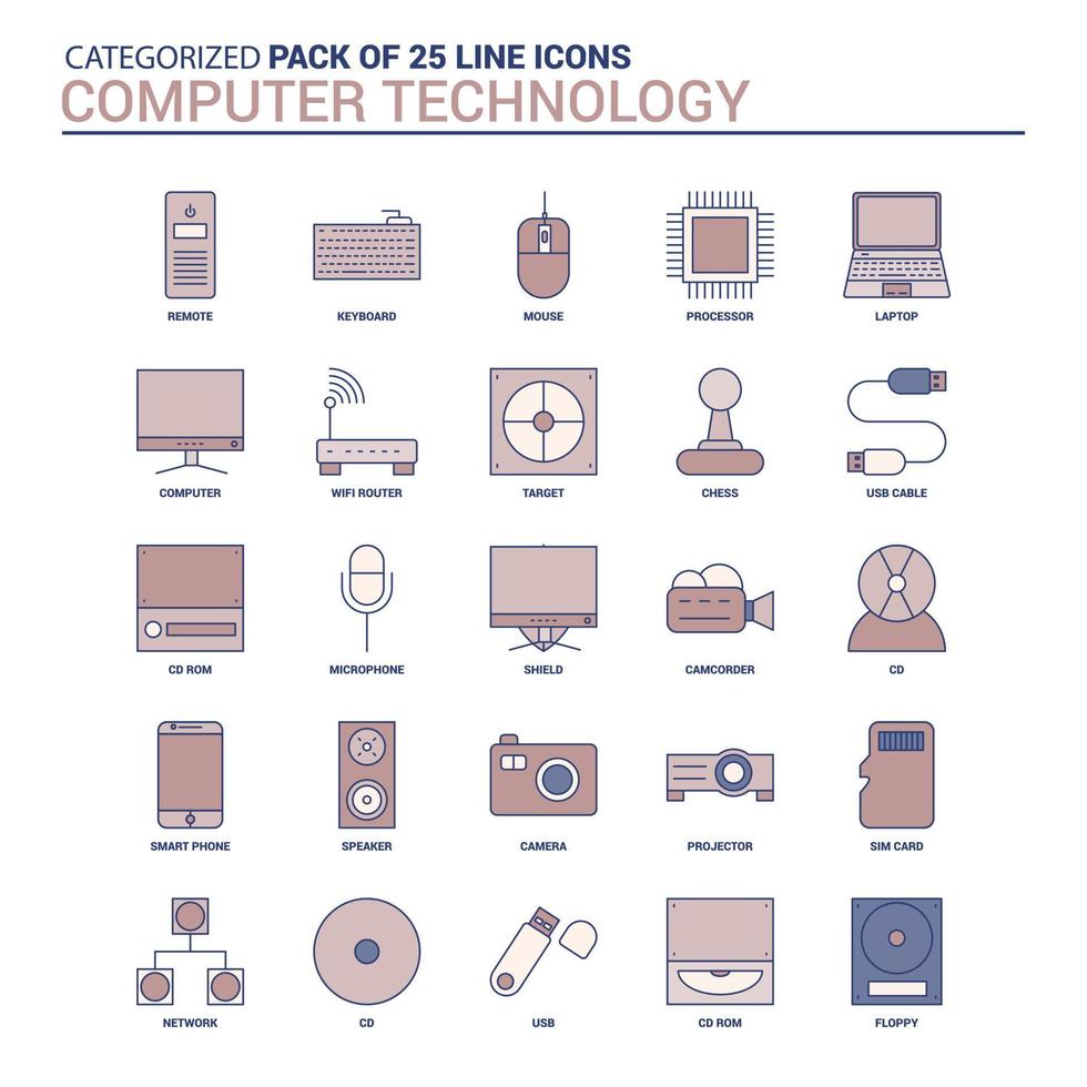 jeu d'icônes de technologie informatique vintage 25 jeu d'icônes de ligne plate vecteur
