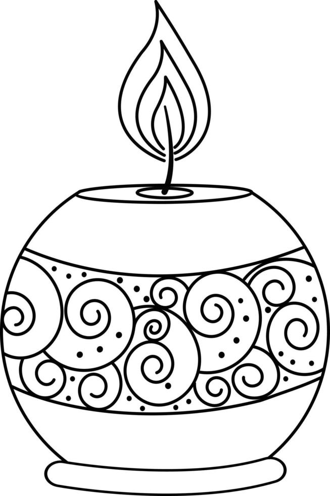 illustration vectorielle d'une bougie de Noël ronde. illustration festive en noir et blanc avec une bougie allumée avec un beau motif. adapté à la conception et à la coloration de noël, à la publicité, aux cartes postales. vecteur