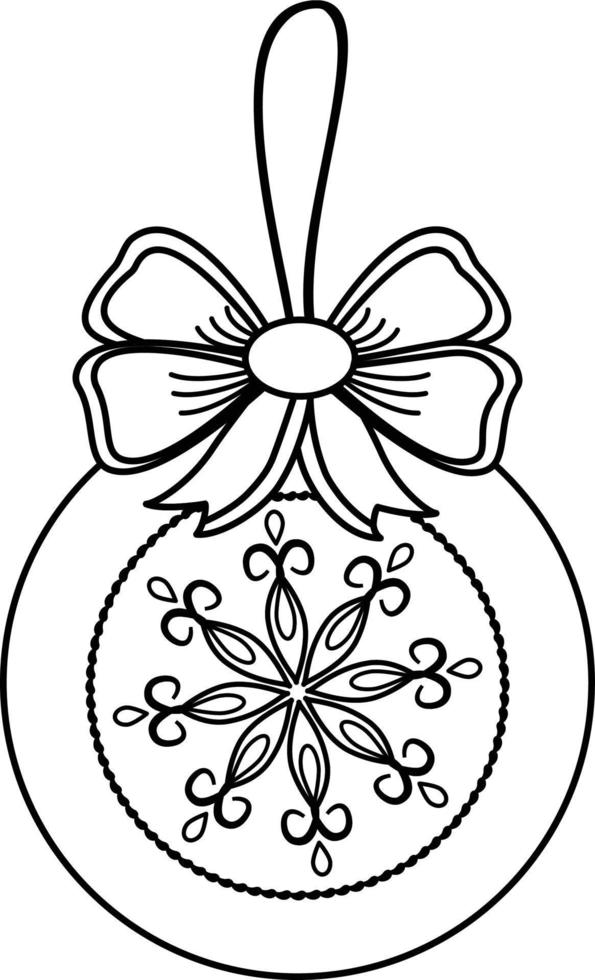 illustration vectorielle noir et blanc d'un jouet de sapin de noël illustration festive avec un jouet de sapin de noël avec un beau motif. adapté à la conception et à la coloration de noël, à la publicité, aux cartes postales vecteur