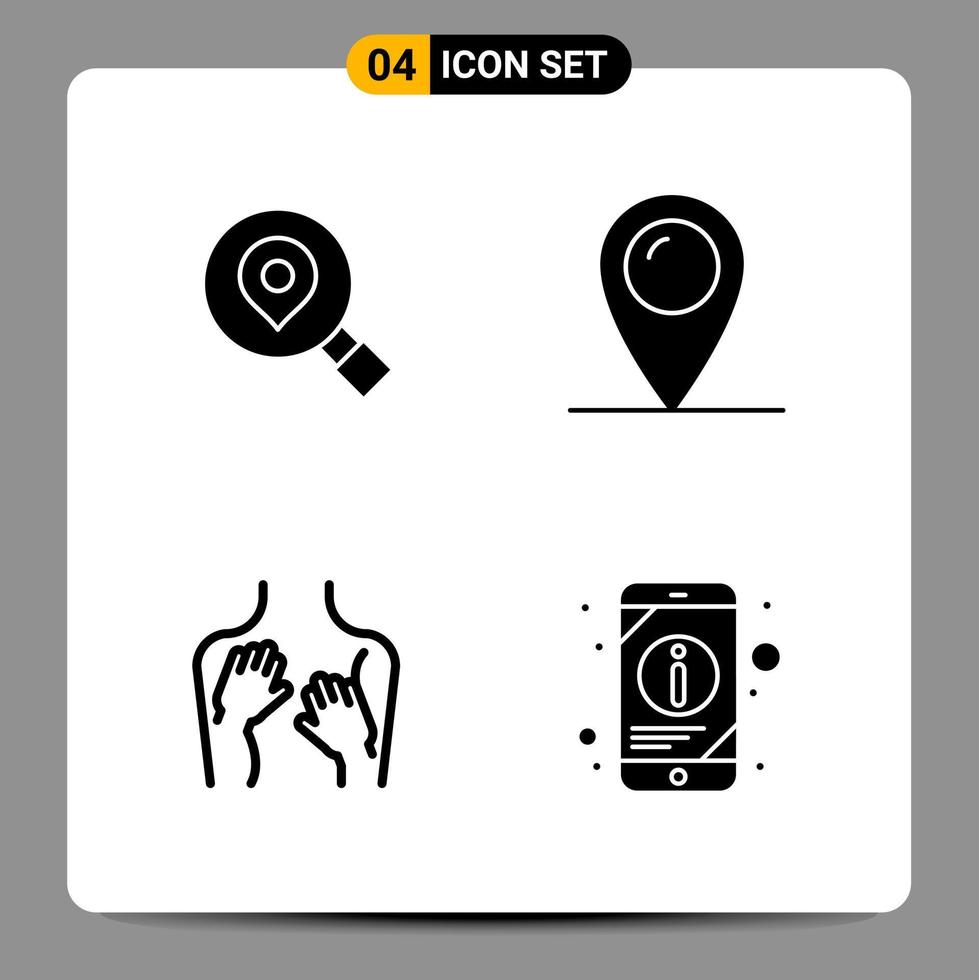 4 symboles de glyphe de pack d'icônes noires signes pour des conceptions réactives sur fond blanc 4 icônes définies fond de vecteur d'icône noire créative