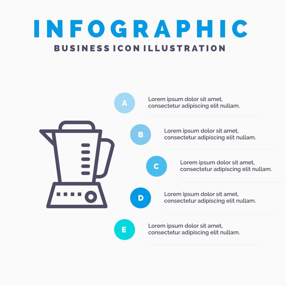 mélangeur électrique maison machine bleu infographie modèle 5 étapes vecteur ligne icône modèle