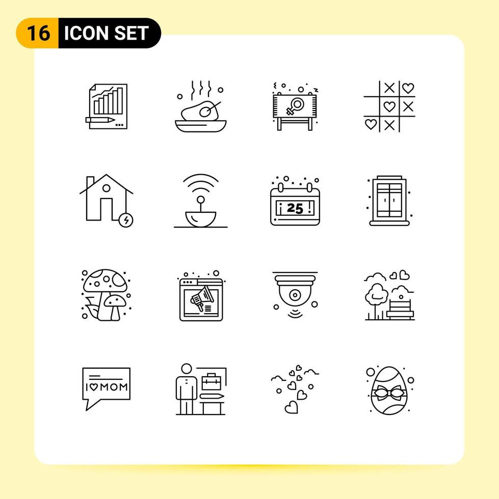 ensemble moderne de 16 contours et symboles tels que message de jeu dîner jour ad éléments de conception vectoriels modifiables vecteur