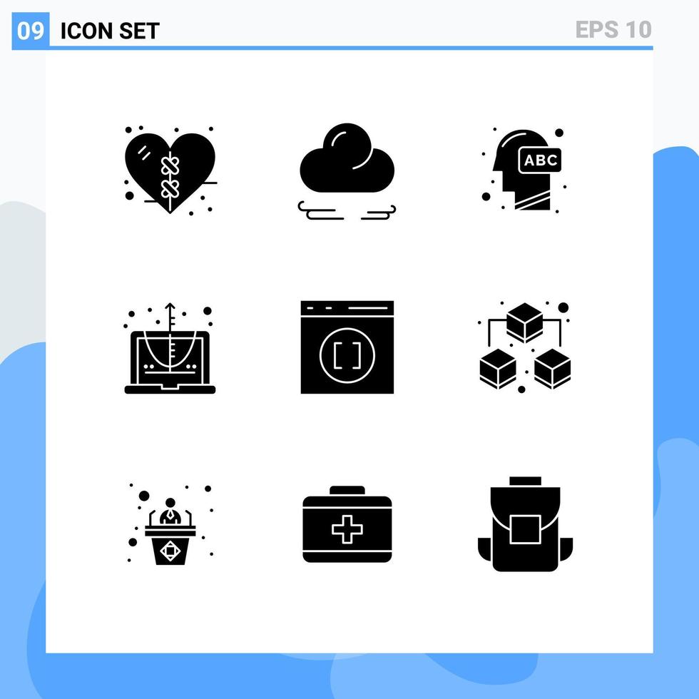 ensemble de 9 symboles d'icônes d'interface utilisateur modernes signes pour coder l'éducation de tête d'équation calculer des éléments de conception vectoriels modifiables vecteur