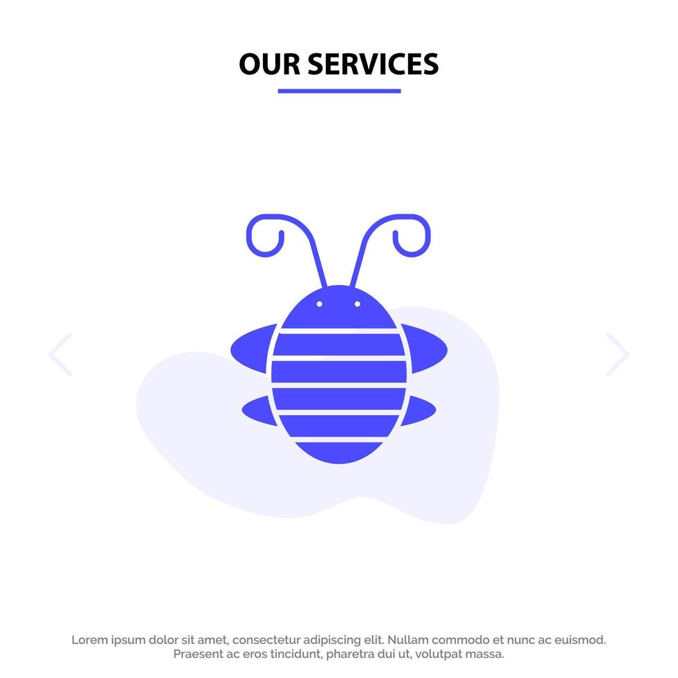 nos services abeille insecte coléoptère punaise coccinelle coccinelle solide glyphe icône modèle de carte web vecteur