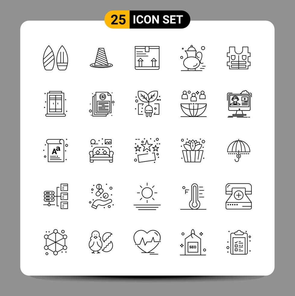 25 symboles de contour du pack d'icônes noires signes pour des conceptions réactives sur fond blanc 25 icônes définies fond de vecteur d'icône noire créative