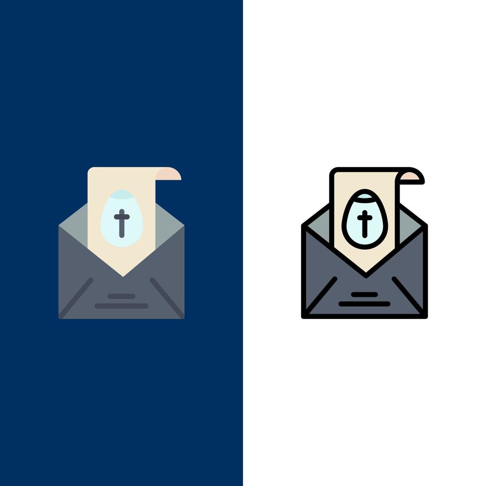 massage courrier icônes de vacances de pâques plat et ligne remplie icône ensemble vecteur fond bleu
