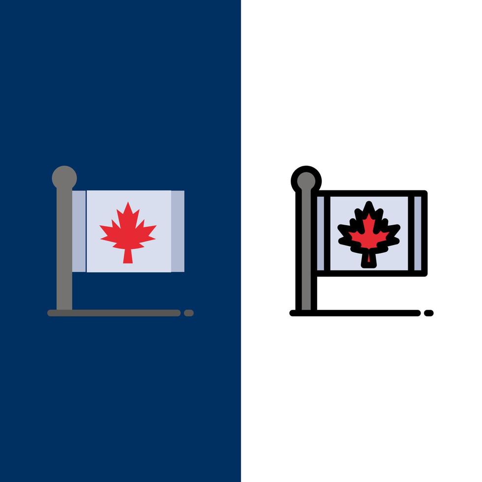 drapeau automne canada feuille érable icônes plat et ligne remplie icône ensemble vecteur fond bleu