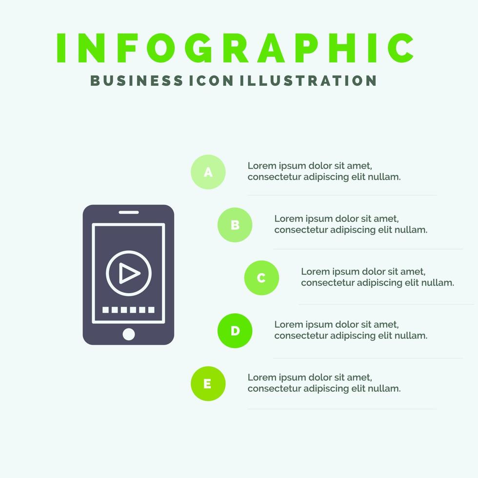 téléphone cellulaire jouer vidéo infographie modèle de présentation présentation en 5 étapes vecteur