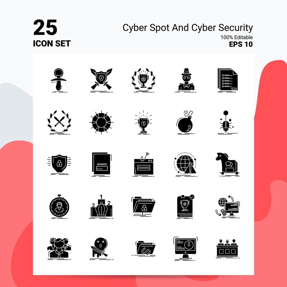 25 cyber spot et jeu d'icônes de cybersécurité 100 fichiers eps modifiables 10 idées de concept de logo d'entreprise conception d'icône de glyphe solide vecteur