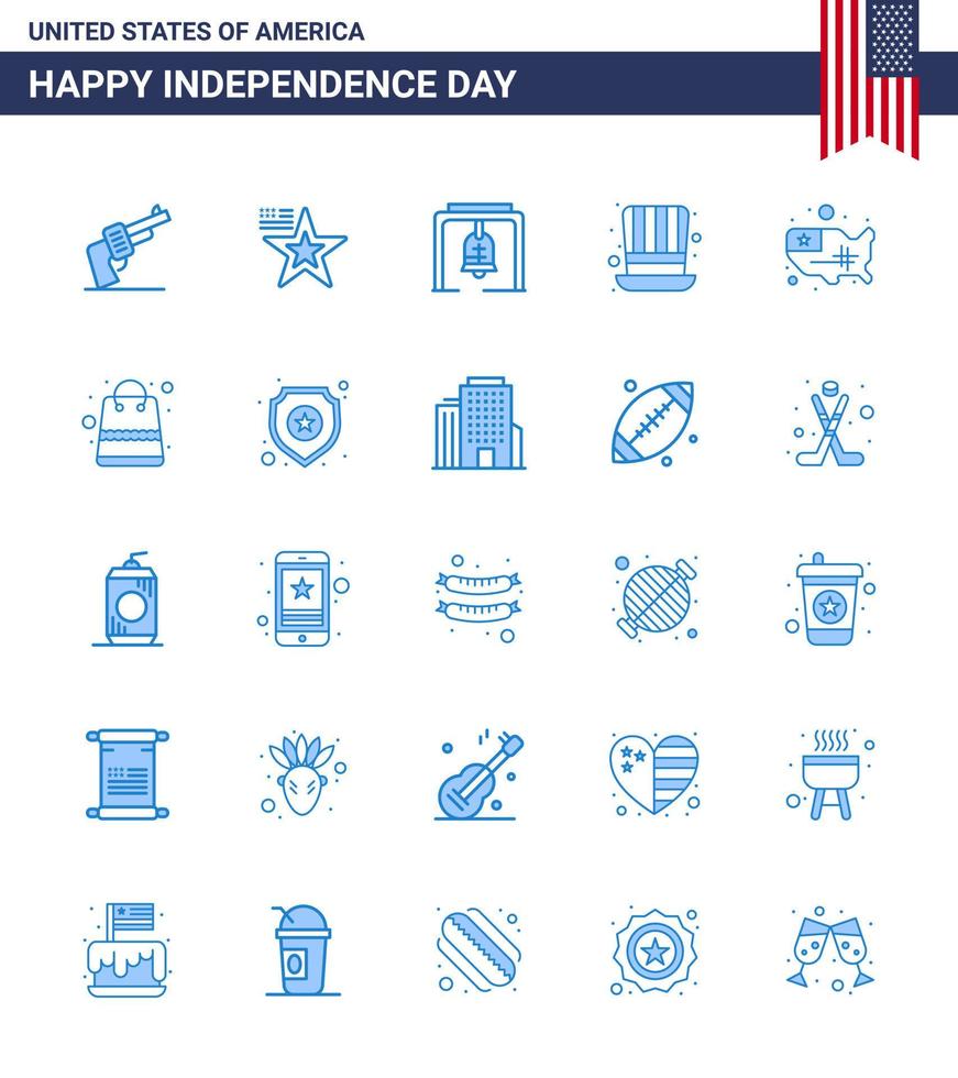 joyeux jour de l'indépendance 25 pack d'icônes blues pour le web et l'impression états usa alerte presidents day modifiable usa day vector design elements