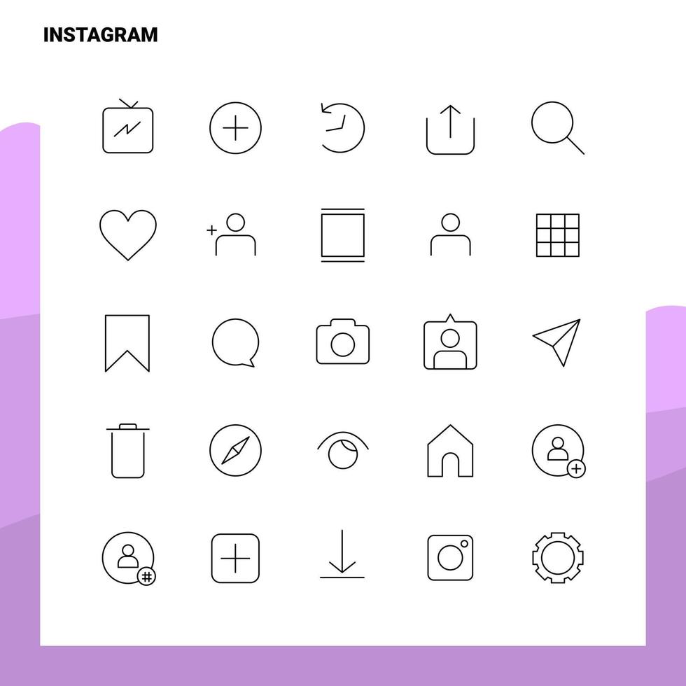 ensemble d'icônes de ligne instagram ensemble 25 icônes conception de style minimalisme vectoriel icônes noires définies pack de pictogrammes linéaires