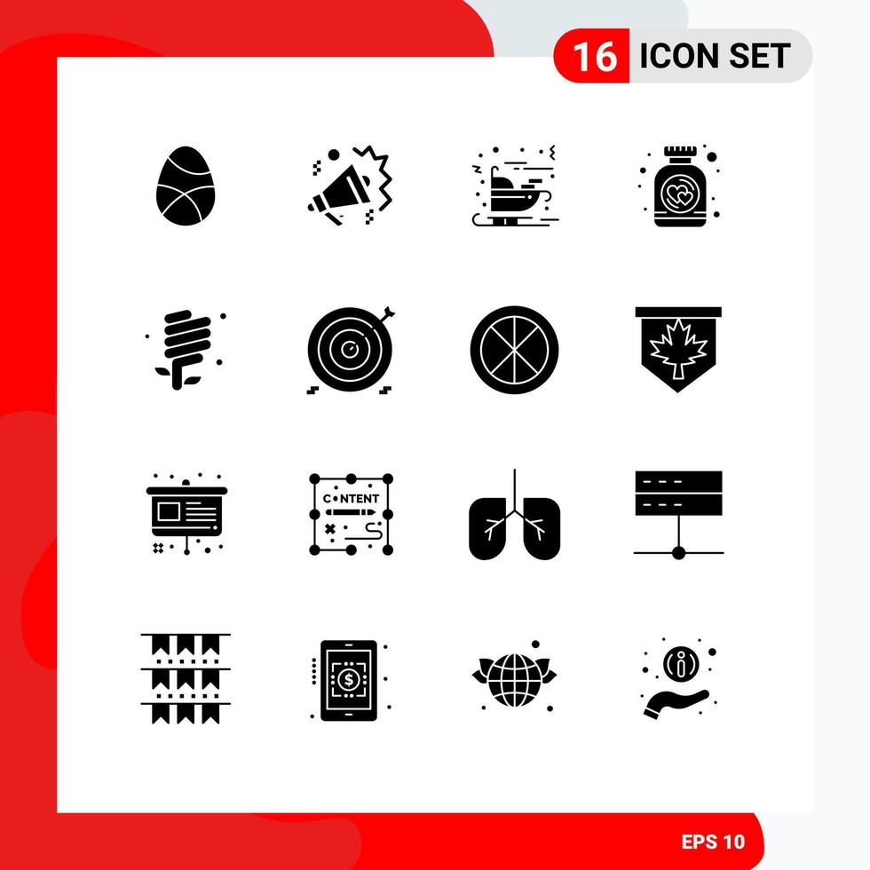 pack de glyphes solides de 16 symboles universels du jour de la terre coeur haut-parleur cookies santa éléments de conception vectoriels modifiables vecteur