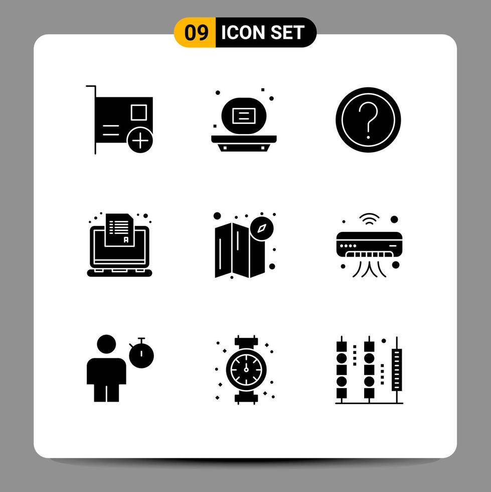 pack de 9 signes et symboles de glyphes solides modernes pour les supports d'impression Web tels que le questionnaire pour ordinateur portable savon examen info éléments de conception vectoriels modifiables vecteur