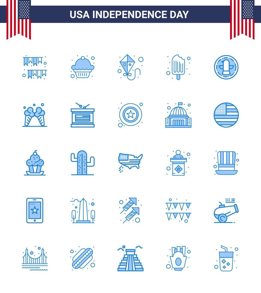 gros pack de 25 usa joyeux jour de l'indépendance usa vector blues et symboles modifiables de célébration cerf-volant américain crème glacée crème modifiable usa day vector design elements