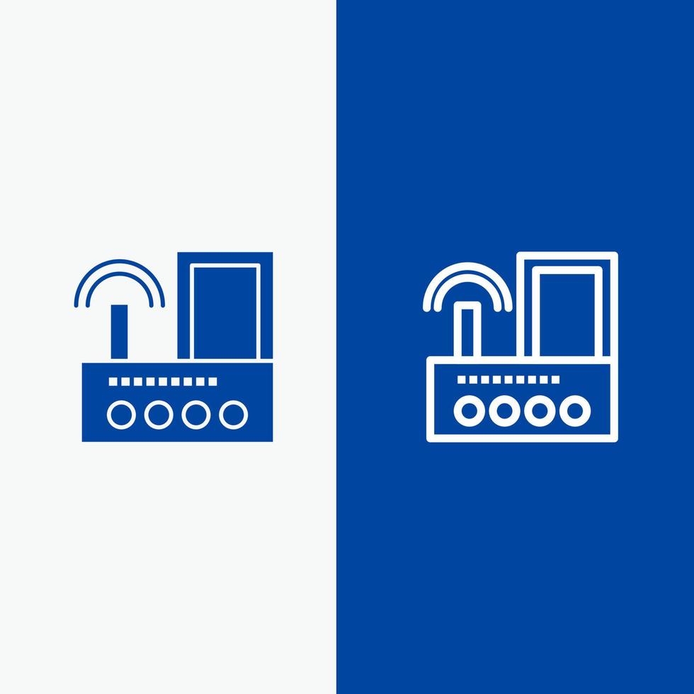 signal de périphérique de routeur wifi ligne radio et glyphe icône solide bannière bleue ligne et glyphe icône solide bannière bleue vecteur