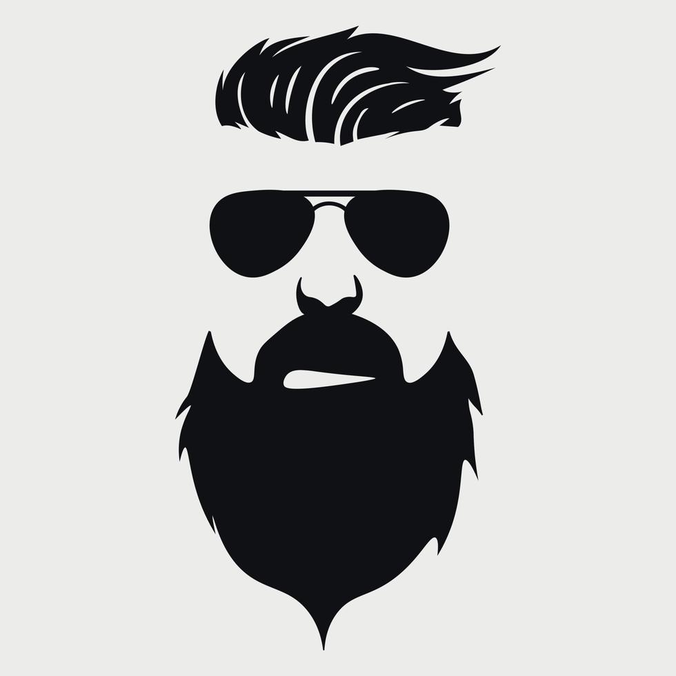 création de logo de salon de coiffure. homme avec barbe et lunettes de soleil vecteur