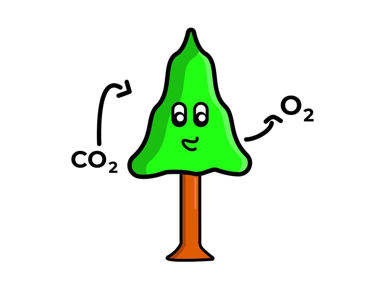 la conception graphique d'une illustration d'arbre absorbe du co2 et émet de l'o2, adaptée aux besoins de la conception d'illustrations dans le secteur de l'éducation vecteur