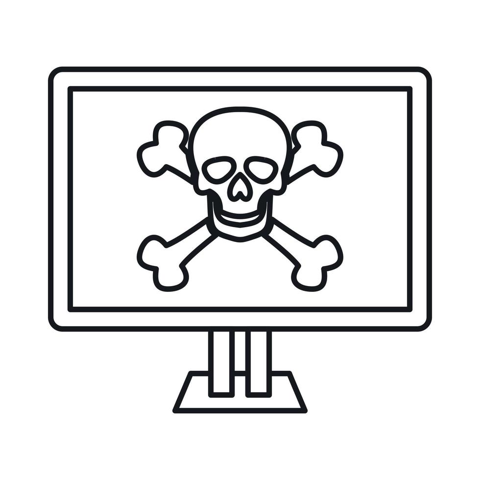 écran d'ordinateur avec une icône de crâne et d'os vecteur