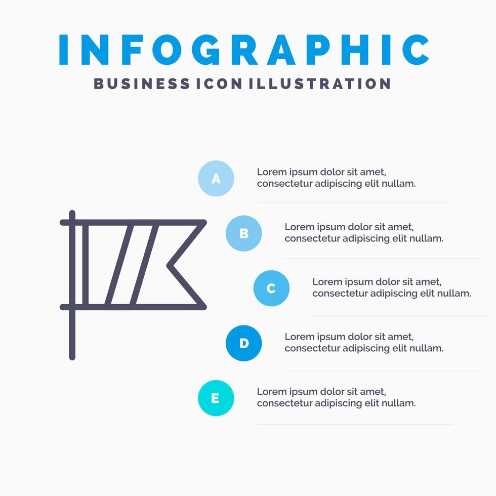 icône de ligne de drapeau de sport de signe de golf avec fond d'infographie de présentation en 5 étapes vecteur