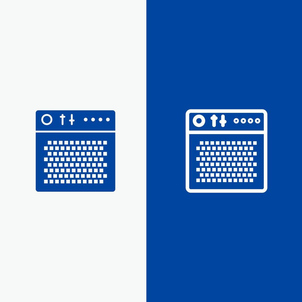 amplificateur appareil audio multimédia portable ligne et glyphe icône solide bannière bleue ligne et glyphe icône solide bannière bleue vecteur