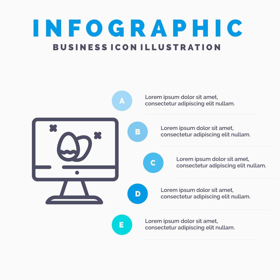 moniteur écran oeuf icône de ligne de pâques avec 5 étapes présentation infographie fond vecteur