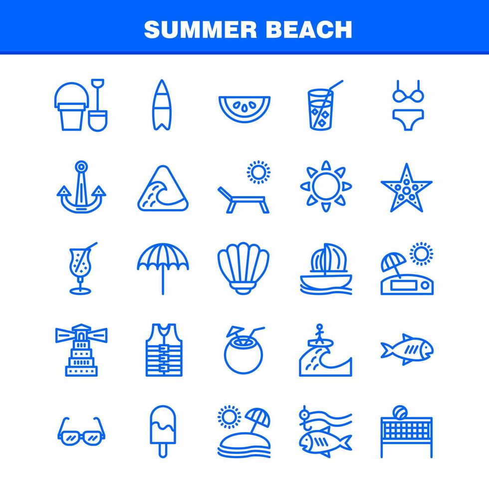 pack d'icônes de ligne de plage pour les concepteurs et les développeurs icônes de poisson étoile de mer étoile de mer noix de coco fruits plage tropicale vecteur