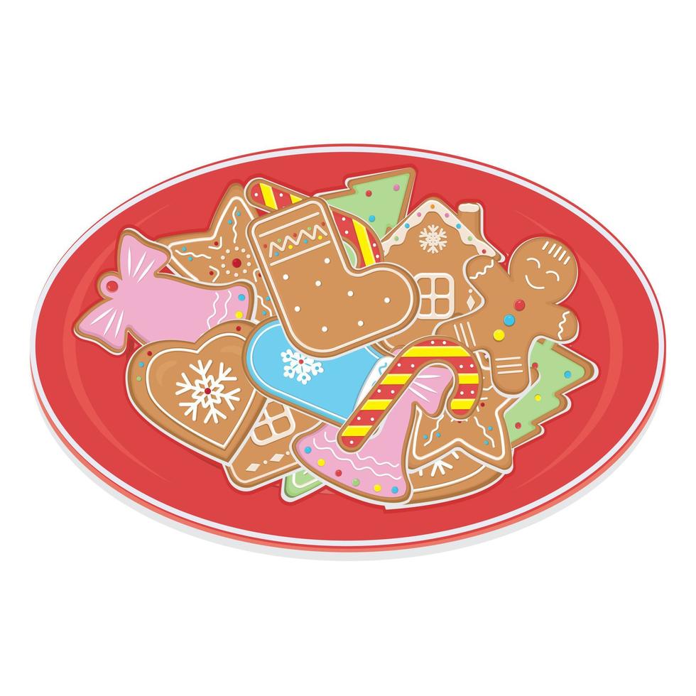 biscuits au gingembre de noël sur une assiette, illustration vectorielle de couleur en style cartoon vecteur