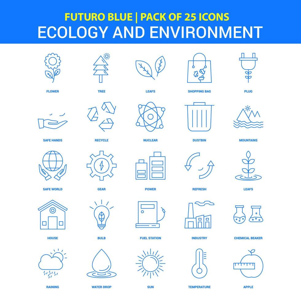 pack d'icônes écologie et environnement futuro blue 25 vecteur