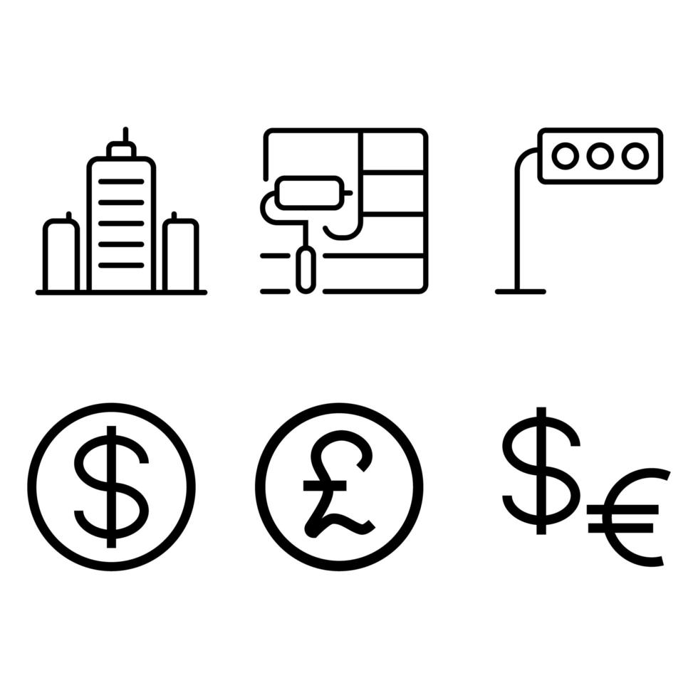 jeu d'icônes de construction et de monnaie vecteur