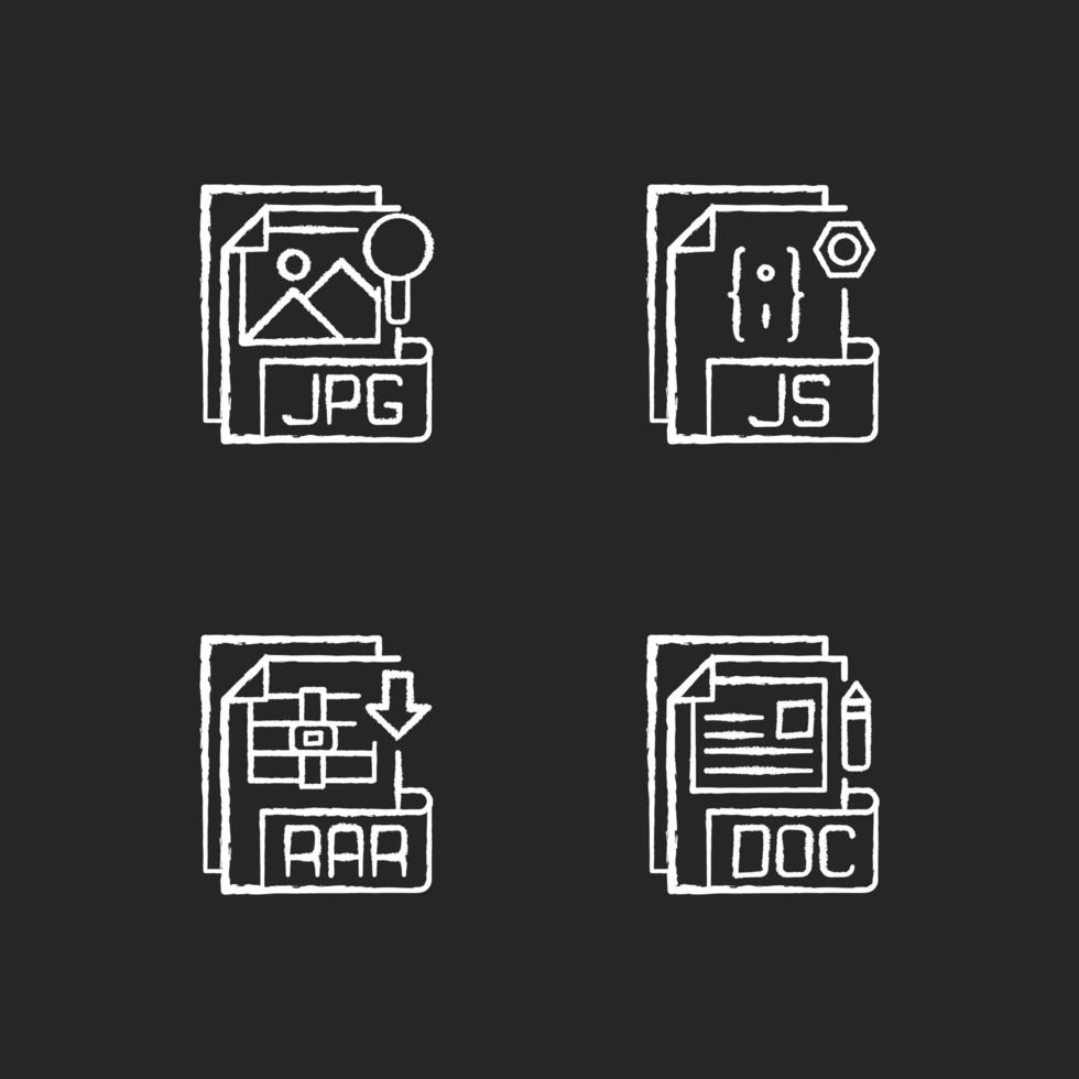 types de fichiers, jeu d'icônes de craie blanche vecteur