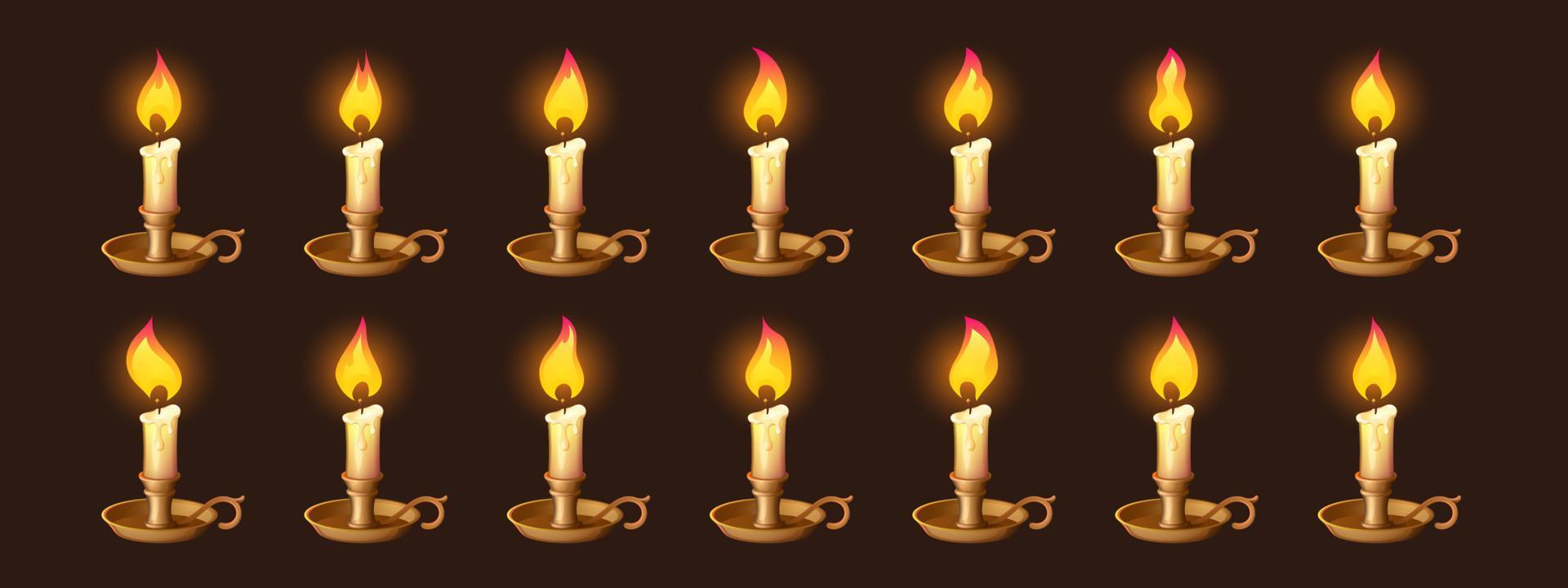 dessin animé brûlant des bougies dans l'animation de chandelier vecteur