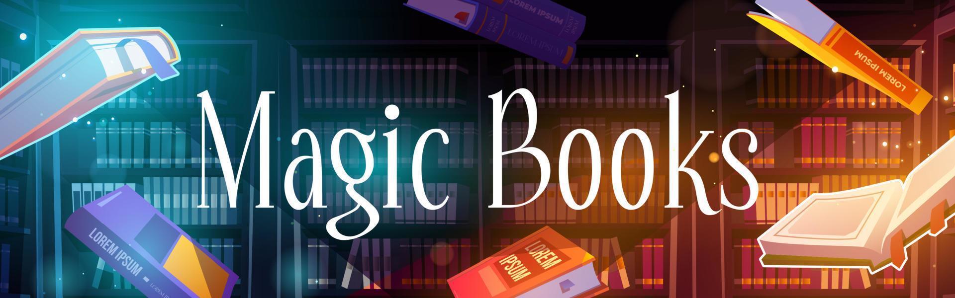 affiche de vecteur de livres magiques dans la bibliothèque