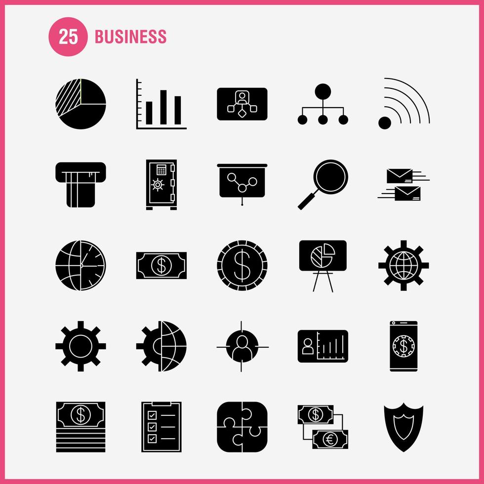 les icônes de glyphe solide d'entreprise sont définies pour l'infographie le kit uxui mobile et la conception d'impression incluent le globe internet la communication globale souris le pointeur de l'appareil informatique vecteur eps 10