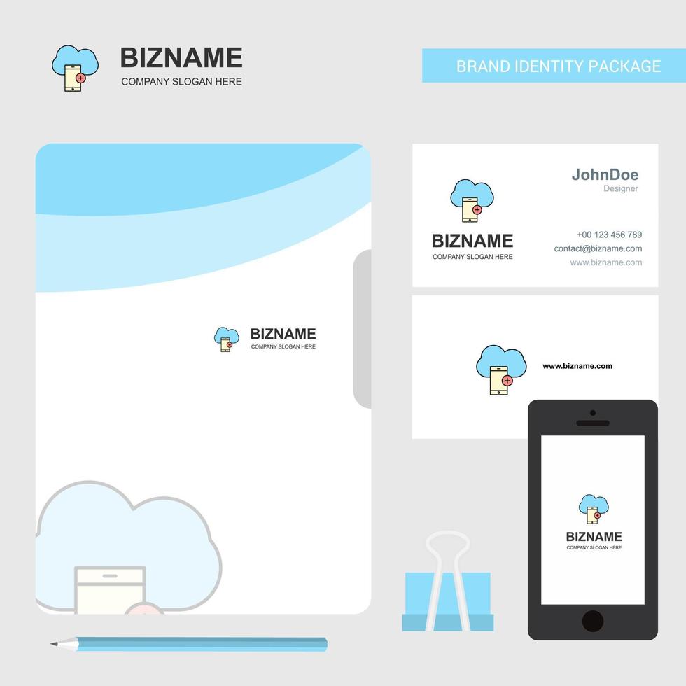nuage avec carte de visite de couverture de fichier de logo d'entreprise de téléphone intelligent et illustration vectorielle de conception d'application mobile vecteur