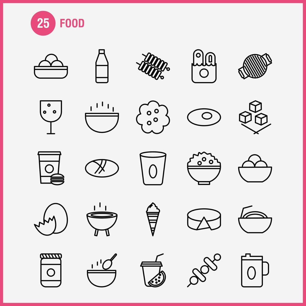 icônes de ligne de nourriture définies pour l'infographie le kit uxui mobile et la conception d'impression incluent boire du jus repas de nourriture grill cuisson collection de repas de nourriture infographie moderne logo et pictogramme vecteur