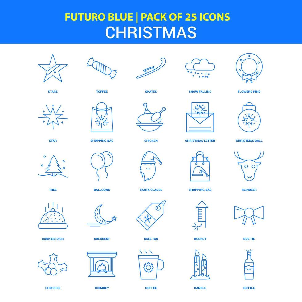 icônes de noël pack d'icônes bleu futuro 25 vecteur