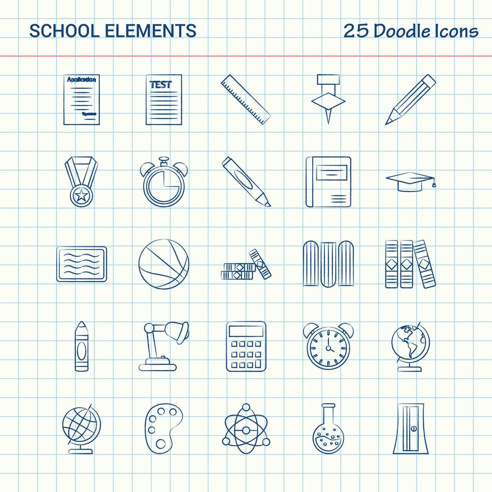 éléments de l'école 25 icônes doodle jeu d'icônes d'affaires dessinés à la main vecteur