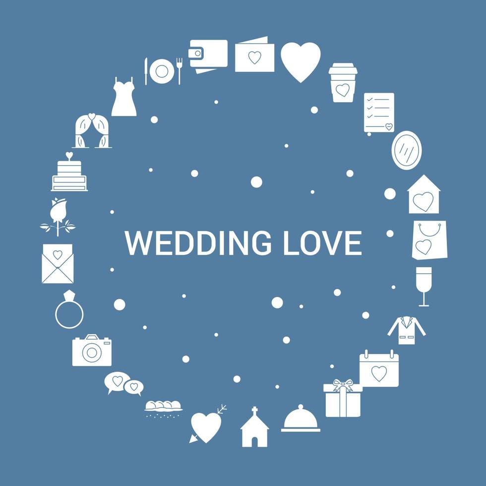 modèle vectoriel d'infographie de jeu d'icônes d'amour de mariage
